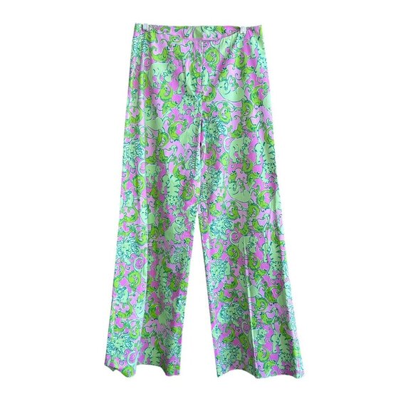 Lilly Pulitzer Pink Green Animal Lion Fish Print Wide Leg NWT Size 2 - Picture 2 of 10